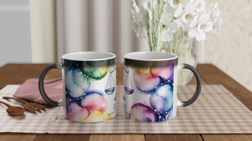 Libra Mug | Zodiac Star Sign Gift | Watercolour Astrology Scales Mug | Birthday Present for Her and Him — view 3