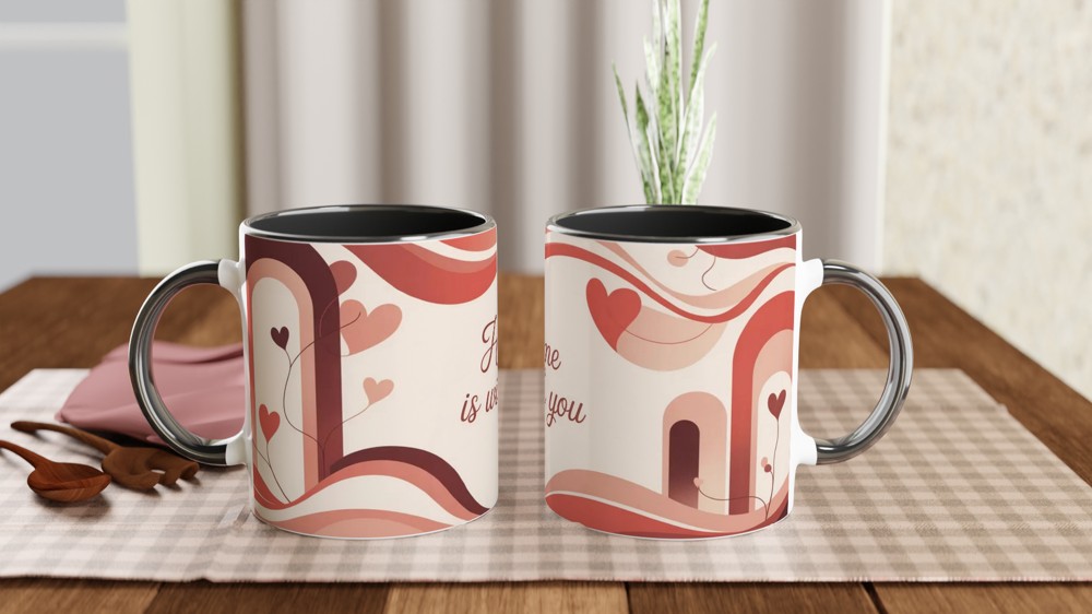 Home Is With You Mug | Romantic Valentine's Gift | Anniversary Present for Couples | Cosy Abstract Art Cup — view 9
