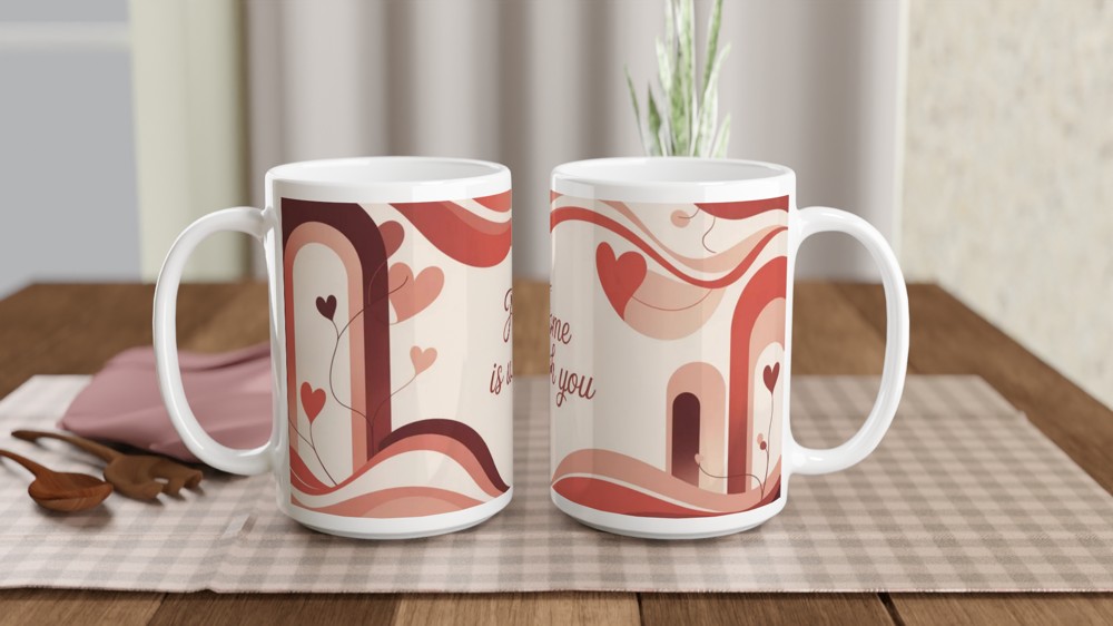 Home Is With You Mug | Romantic Valentine's Gift | Anniversary Present for Couples | Cosy Abstract Art Cup — view 2
