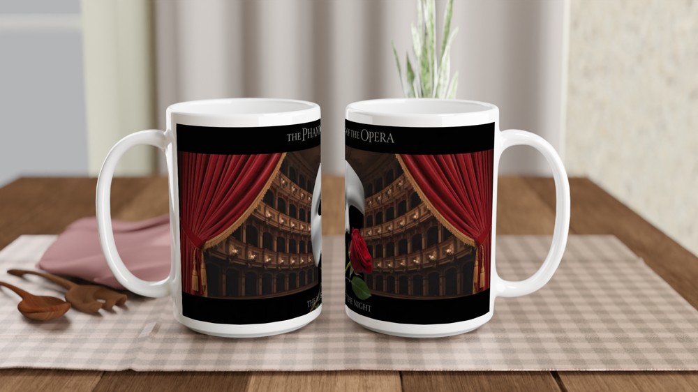 Phantom of the Opera Mug | Theatre Mask and Rose Design | Musical Theatre Gift | Present for West End Fans — view 2