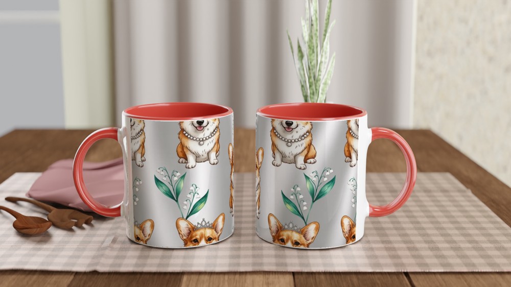 Royal Corgi with Tiara and Pearls Pattern Mug — view 7