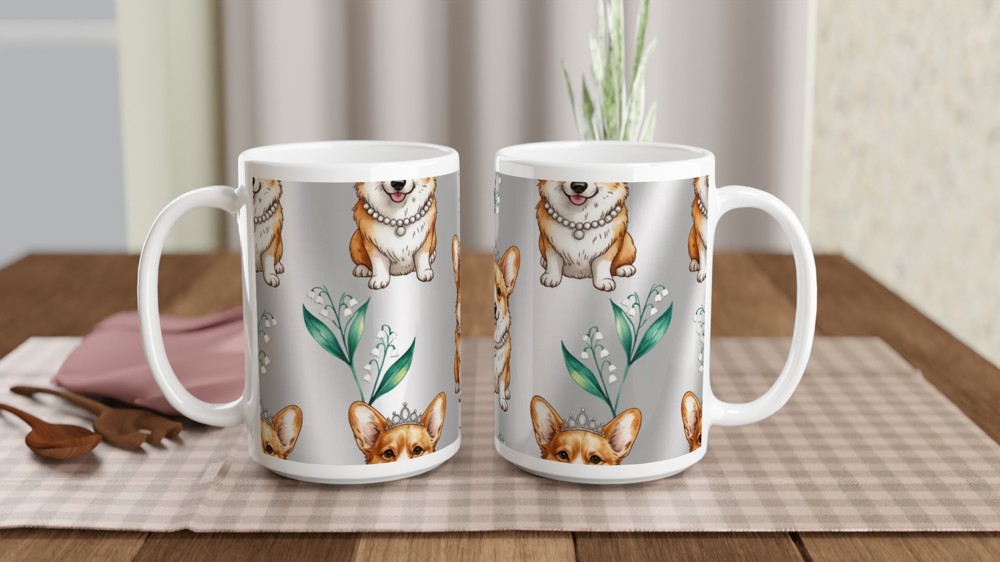 Royal Corgi with Tiara and Pearls Pattern Mug — view 2