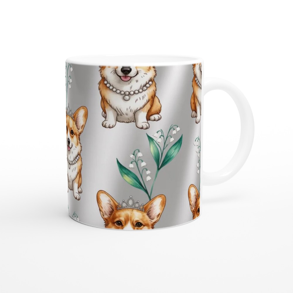 Royal Corgi with Tiara and Pearls Pattern Mug — view 12