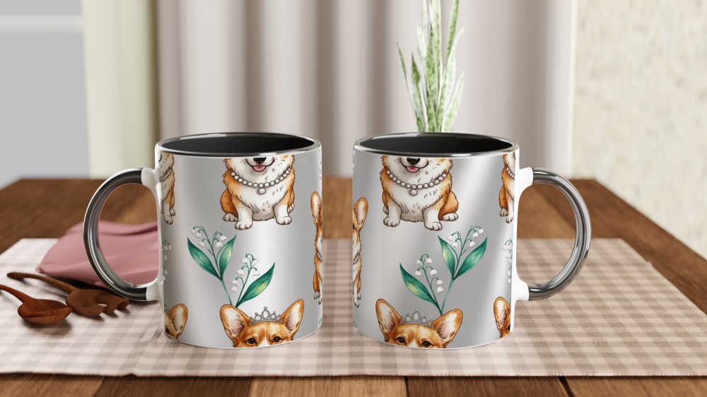 Royal Corgi with Tiara and Pearls Pattern Mug — view 9