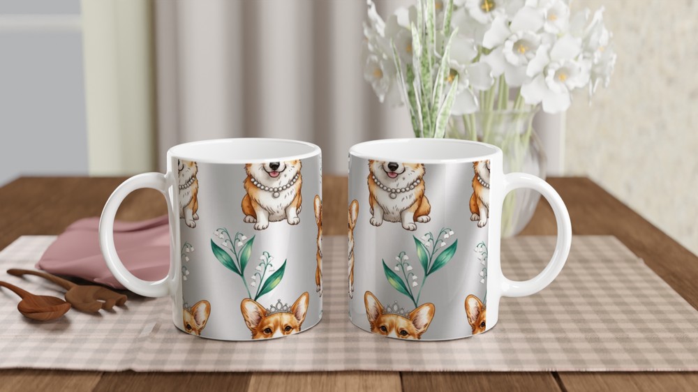 Royal Corgi with Tiara and Pearls Pattern Mug