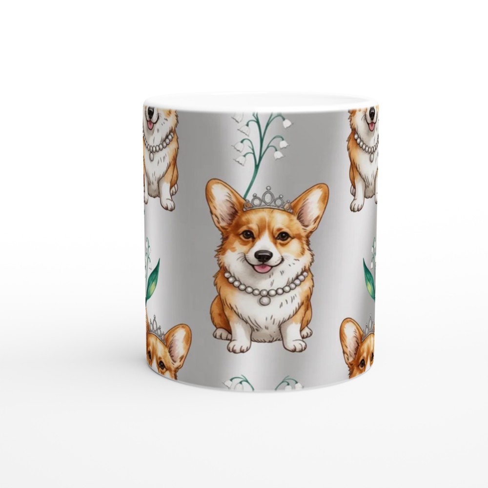 Royal Corgi with Tiara and Pearls Pattern Mug — view 11