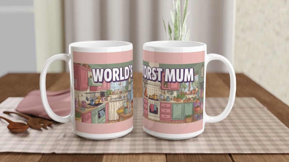 World's Worst Mum Mug | Funny Mother's Day Gift | Sarcastic Mum Birthday Present | Pastel Kitchen Wrap Around Design — view 2