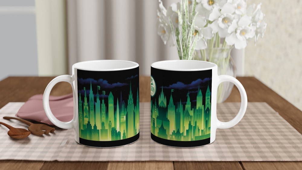 Time Dragon Clock Emerald City Skyline Mug