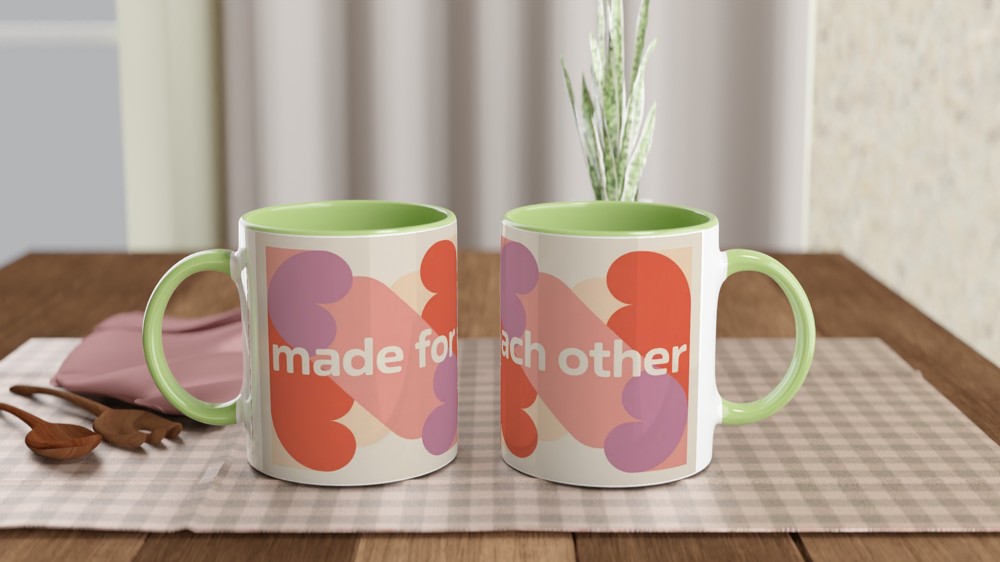 Made For Each Other Mug | Anniversary Gift for Couples | Valentine's Day Mug | Modern Geometric Heart Ceramic Coffee Cup — view 5