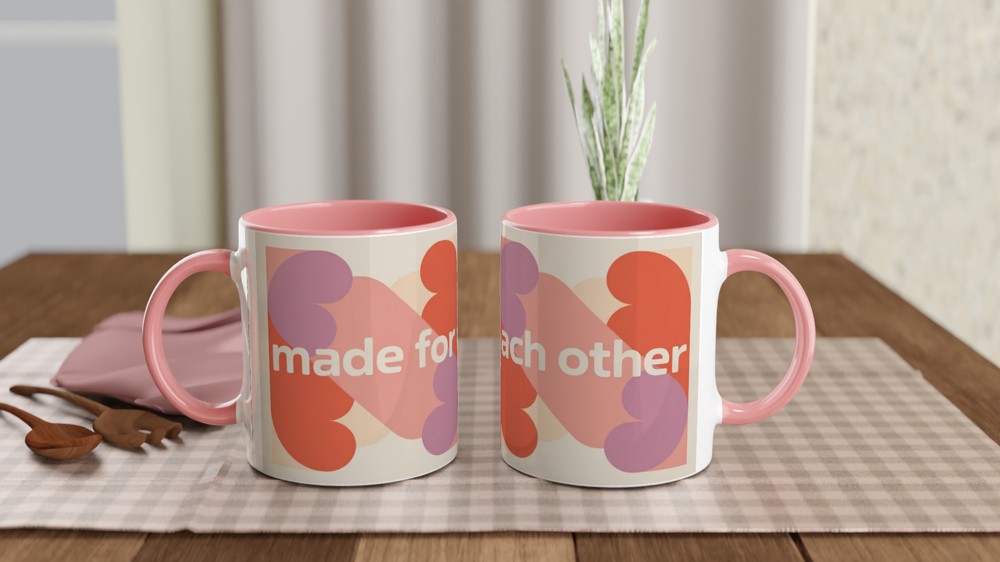Made For Each Other Mug | Anniversary Gift for Couples | Valentine's Day Mug | Modern Geometric Heart Ceramic Coffee Cup — view 6