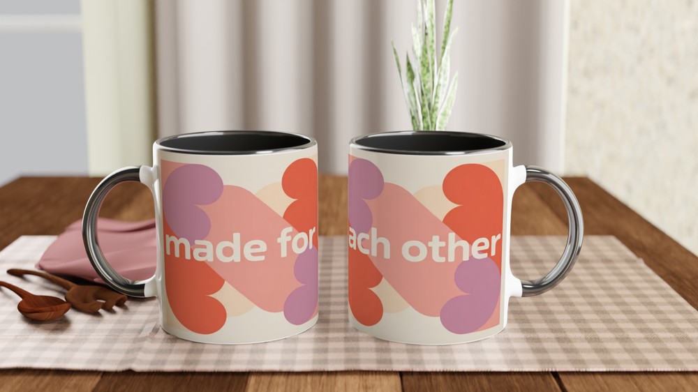 Made For Each Other Mug | Anniversary Gift for Couples | Valentine's Day Mug | Modern Geometric Heart Ceramic Coffee Cup — view 9