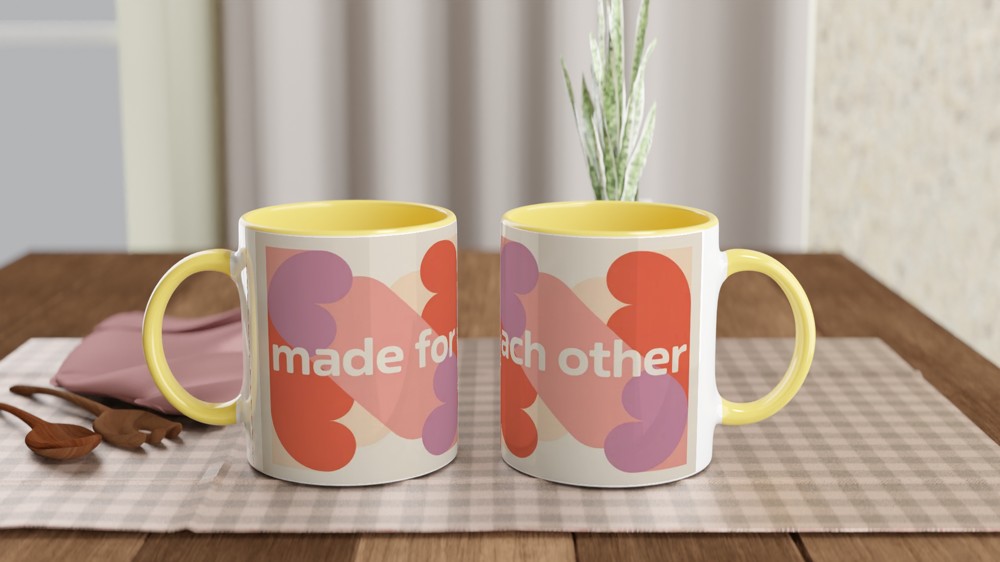 Made For Each Other Mug | Anniversary Gift for Couples | Valentine's Day Mug | Modern Geometric Heart Ceramic Coffee Cup — view 8