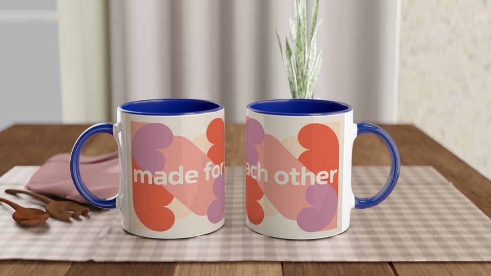 Made For Each Other Mug | Anniversary Gift for Couples | Valentine's Day Mug | Modern Geometric Heart Ceramic Coffee Cup — view 4