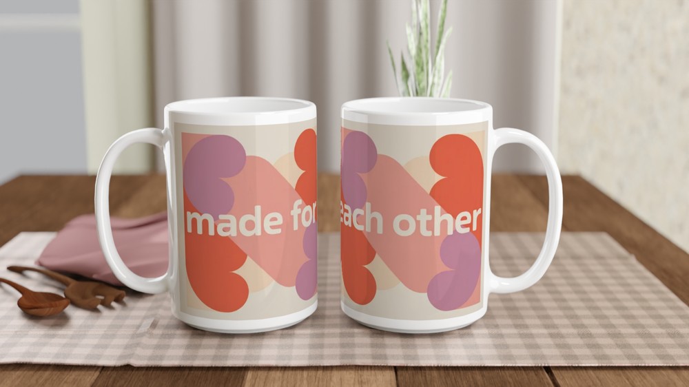 Made For Each Other Mug | Anniversary Gift for Couples | Valentine's Day Mug | Modern Geometric Heart Ceramic Coffee Cup — view 2