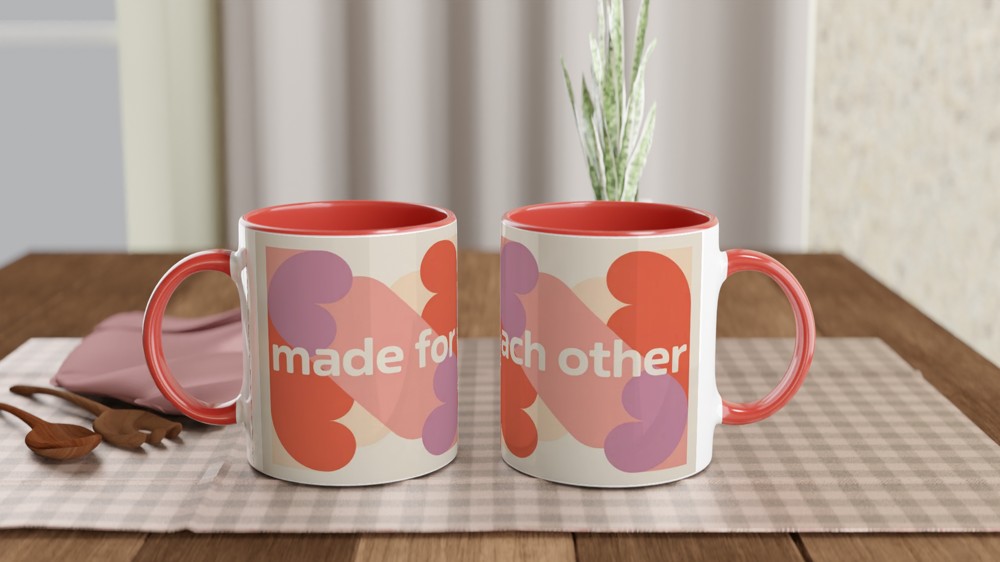 Made For Each Other Mug | Anniversary Gift for Couples | Valentine's Day Mug | Modern Geometric Heart Ceramic Coffee Cup — view 7