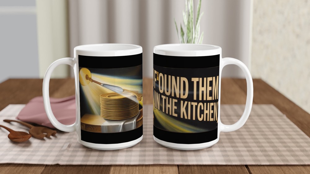 I Found Them In The Kitchen - Golden Plates Funny Mug — view 2