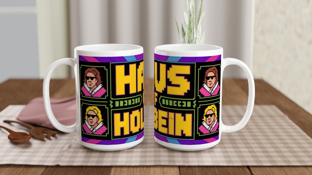 Six the Musical Mug | Haus of Holbein Pixel Art | Musical Theatre Gift for Best Friend | Tudor Queens Neon Mug — view 2