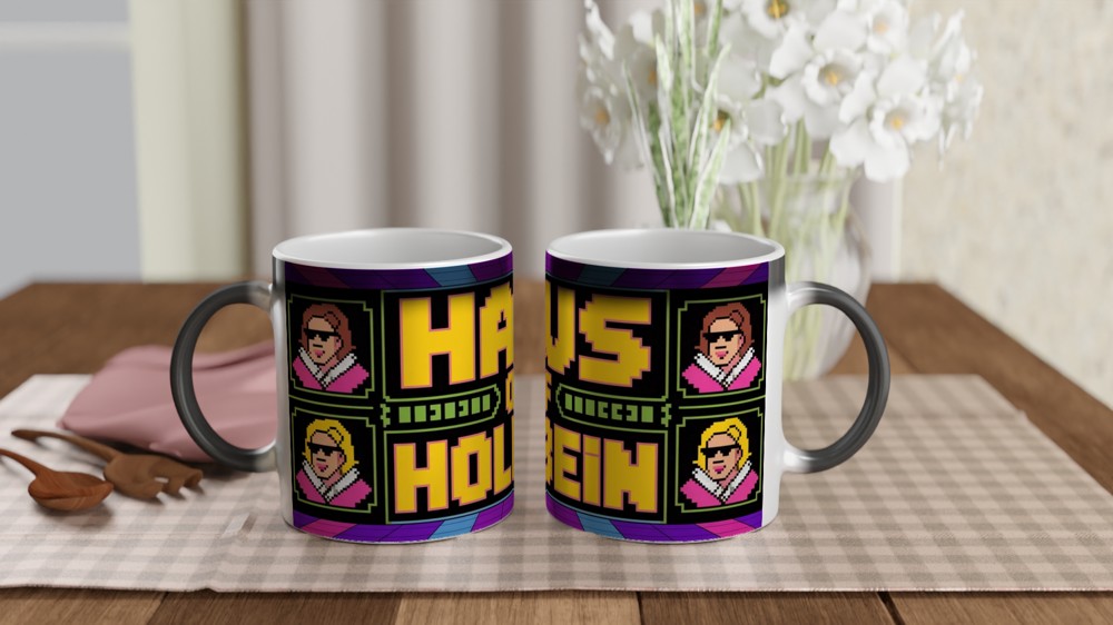 Six the Musical Mug | Haus of Holbein Pixel Art | Musical Theatre Gift for Best Friend | Tudor Queens Neon Mug — view 3