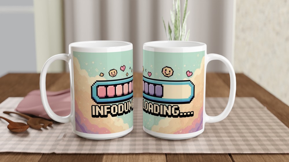 Infodump Loading Mug | Retro Gaming Gift | Pixel Art Coffee Cup | Birthday Present for Best Friend — view 2
