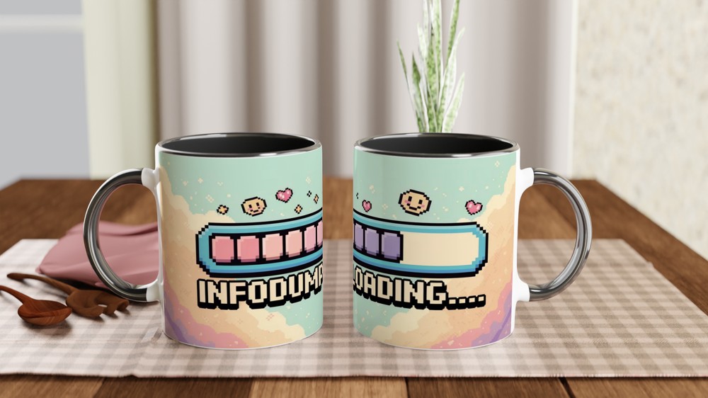 Infodump Loading Mug | Retro Gaming Gift | Pixel Art Coffee Cup | Birthday Present for Best Friend — view 9
