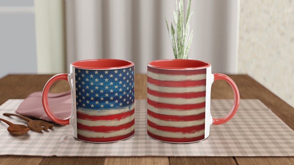 Rustic Painted American Flag Distressed Style Mug — view 7