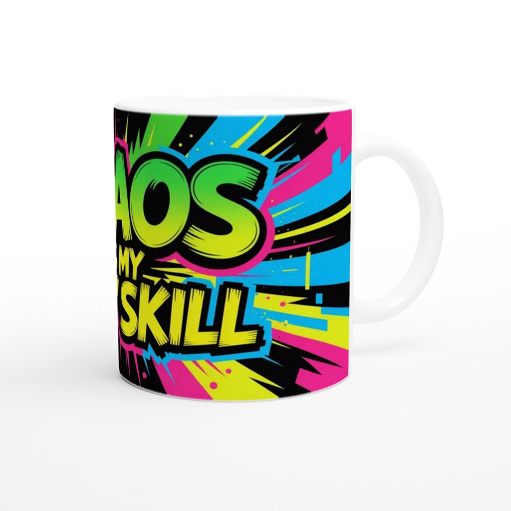 Chaos Is My Only Skill Mug | Funny Sarcastic Quote Gift | Neon Graffiti Coffee Mug | Present for Best Friend or Colleague — view 12