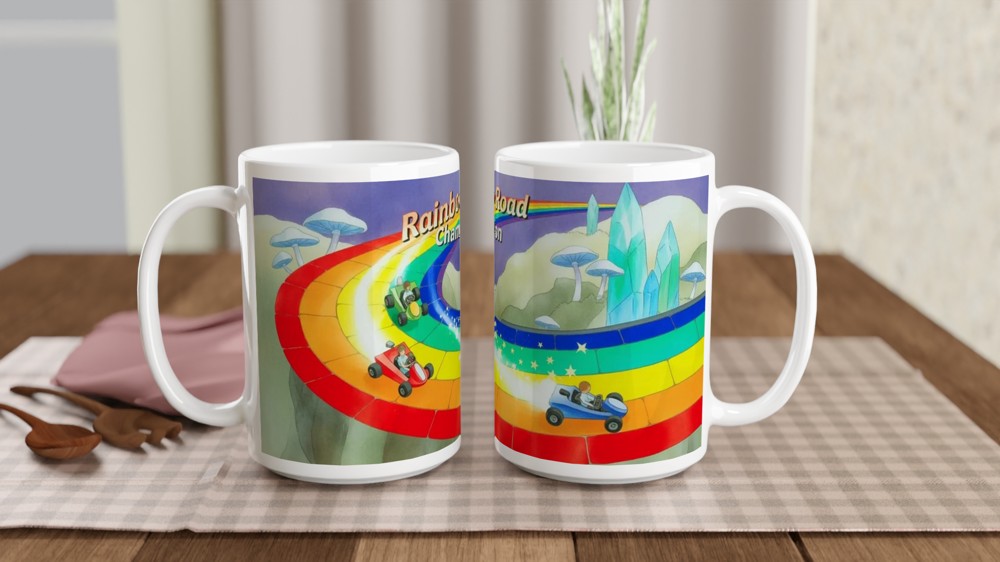 Rainbow Road Mug | Gamer Gift | Retro Gaming Present | Rainbow Road Champion Coffee Cup — view 2