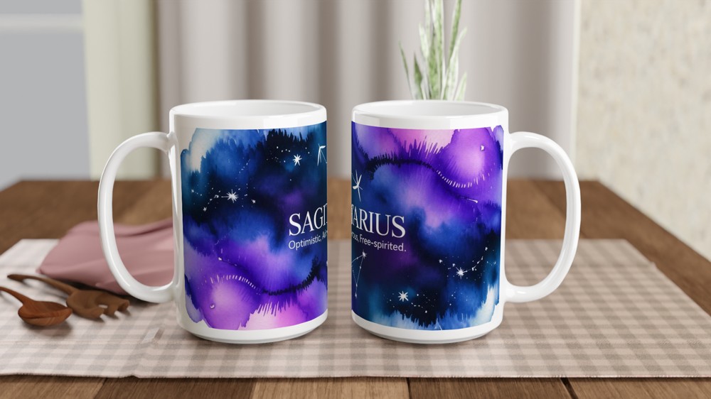 Sagittarius Mug | Astrology Zodiac Gift | Celestial Watercolor Constellation Mug | Birthday Present for Her, Him or Best Friend — view 2