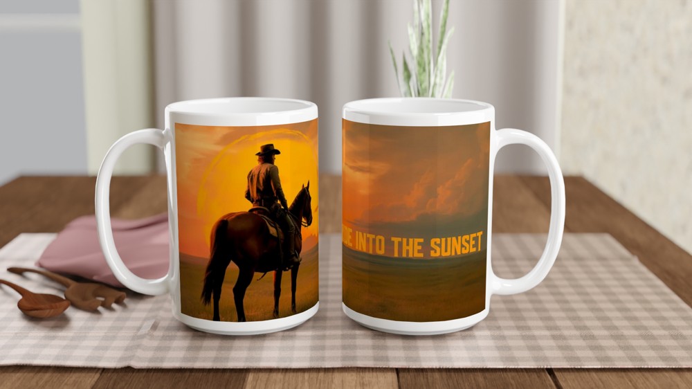 Gamer Mug | Ride Into The Sunset Cowboy Gift | Western Gaming Present | Outlaw Frontier Coffee Cup — view 2