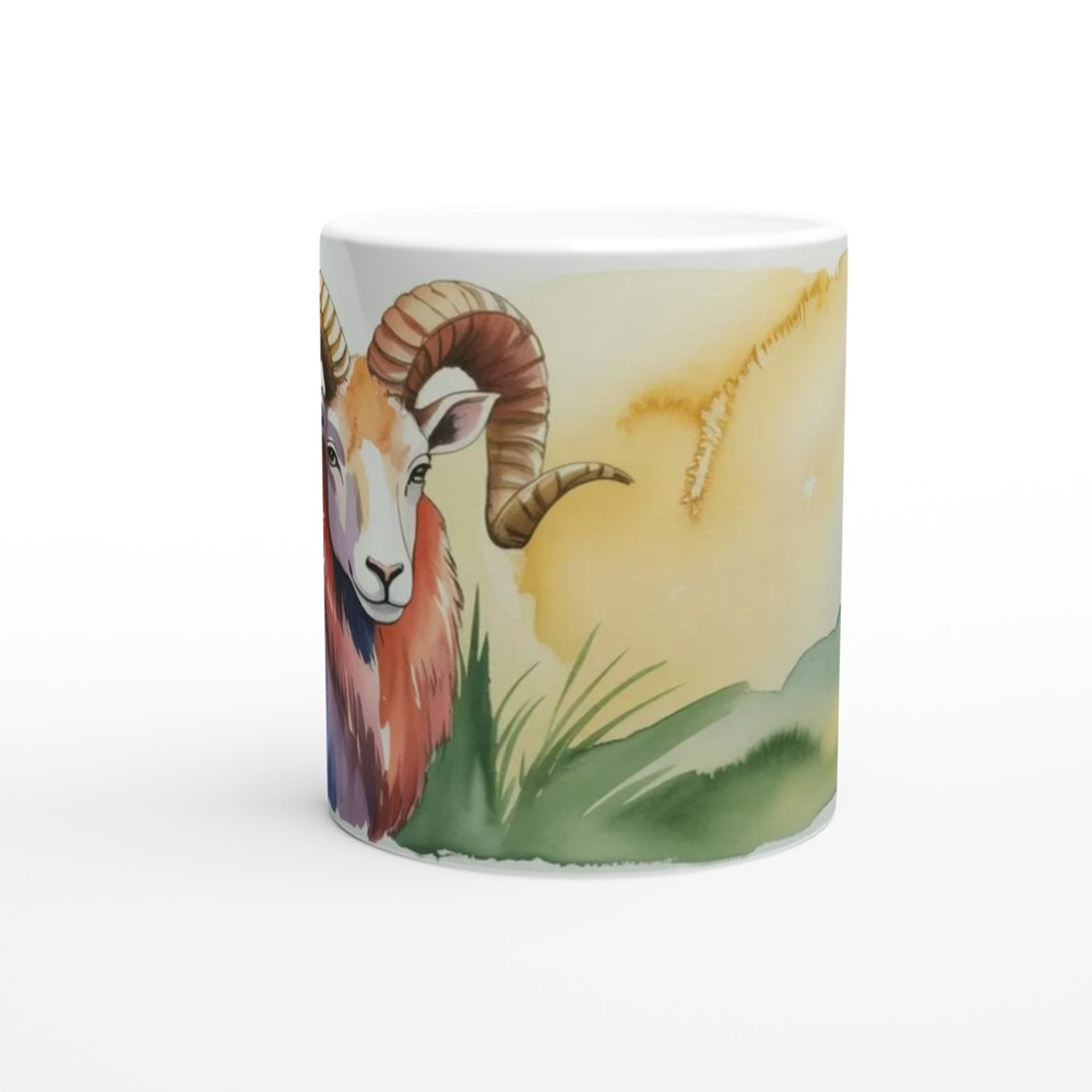 Watercolor Ram with Curled Horns Art Mug — view 11
