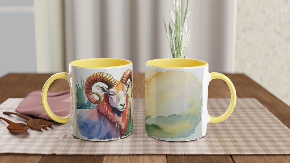 Watercolor Ram with Curled Horns Art Mug — view 8