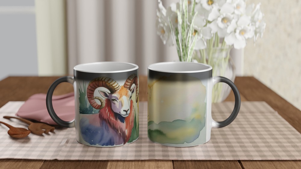 Watercolor Ram with Curled Horns Art Mug — view 3