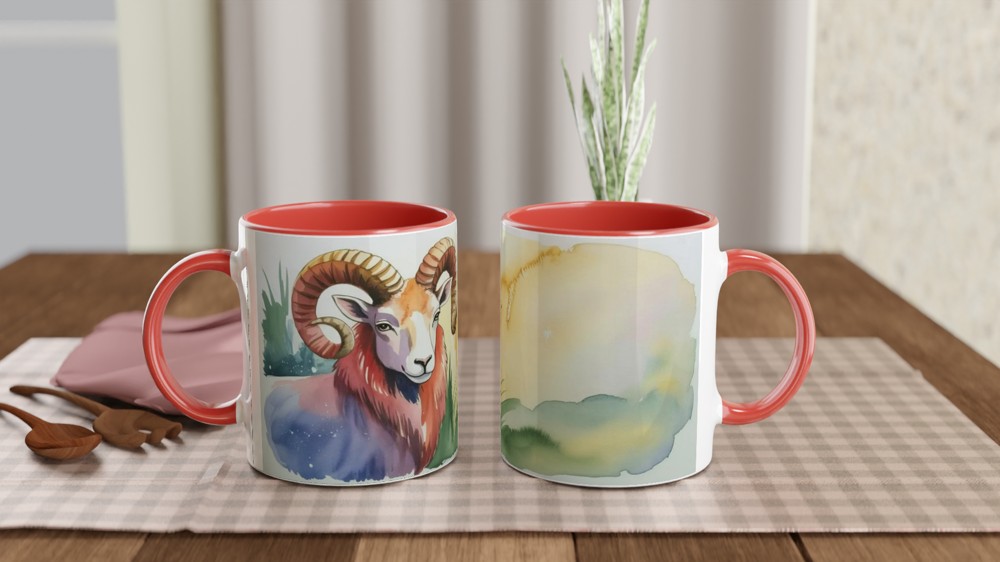 Watercolor Ram with Curled Horns Art Mug — view 7