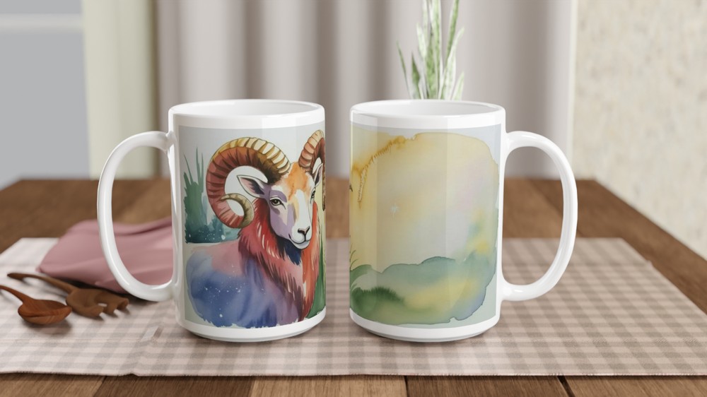 Watercolor Ram with Curled Horns Art Mug — view 2