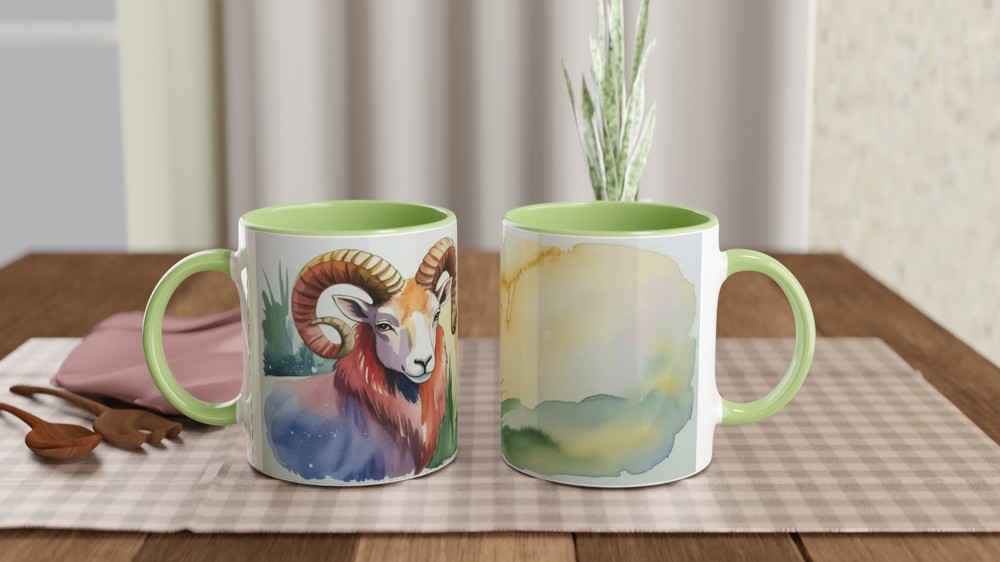 Watercolor Ram with Curled Horns Art Mug — view 5