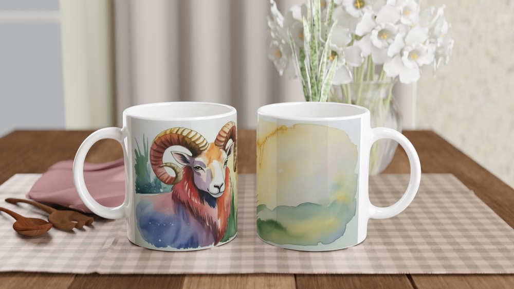 Watercolor Ram with Curled Horns Art Mug