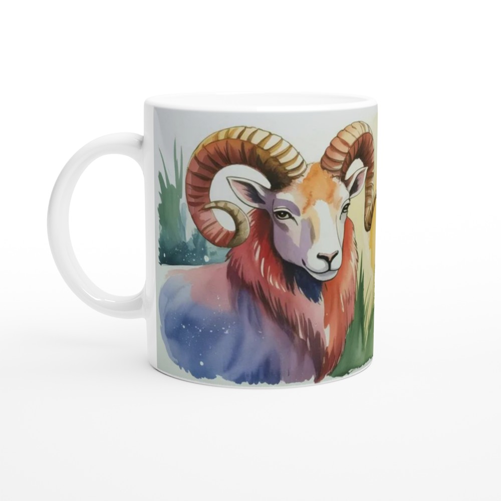 Watercolor Ram with Curled Horns Art Mug — view 10