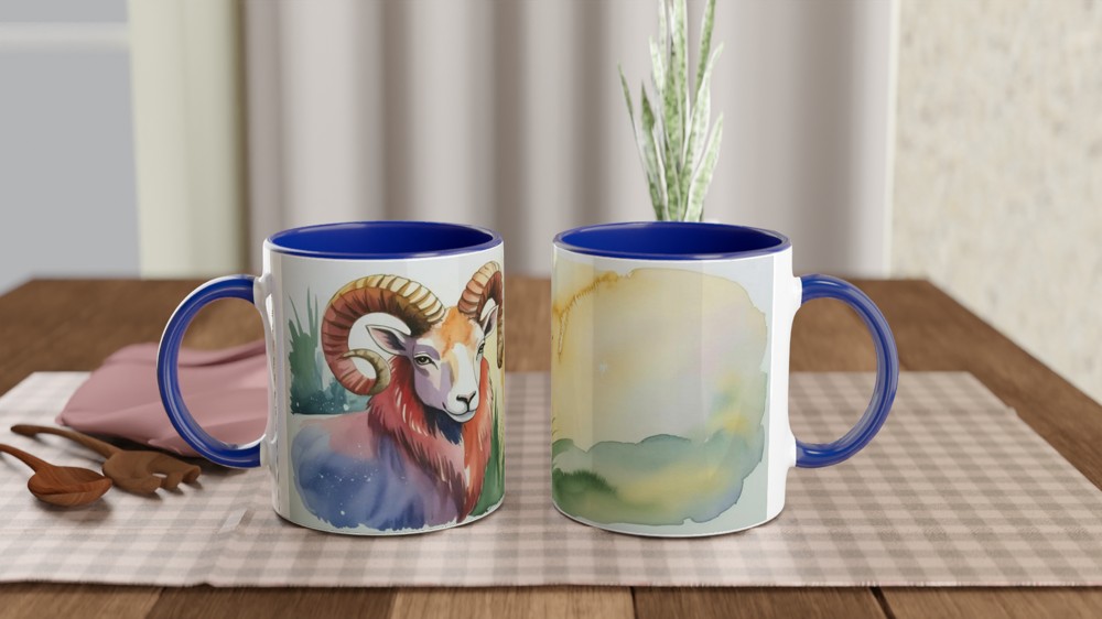 Watercolor Ram with Curled Horns Art Mug — view 4