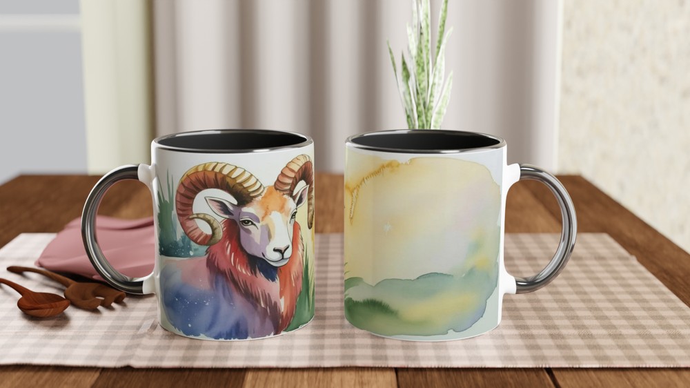 Watercolor Ram with Curled Horns Art Mug — view 9