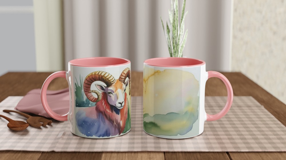 Watercolor Ram with Curled Horns Art Mug — view 6