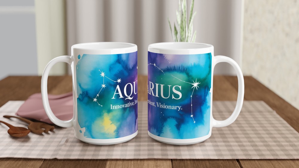 Aquarius Zodiac Mug | Astrology Birthday Gift | Celestial Constellation Cup | Gift for Best Friend — view 2