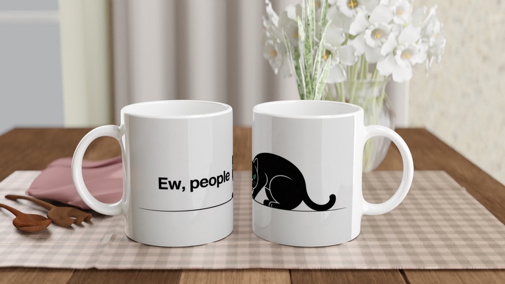 Ew People Grumpy Black Cat Mug - Introvert Funny Gift