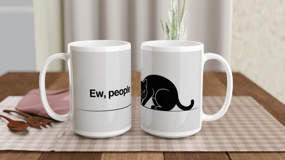 Ew People Grumpy Black Cat Mug - Introvert Funny Gift — view 2