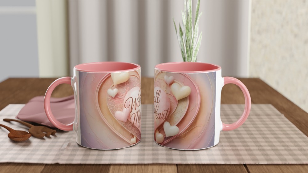 With All My Heart Mug | Romantic Valentine's Gift | Anniversary Present for Husband or Wife | Textured Heart Wrap Design — view 6
