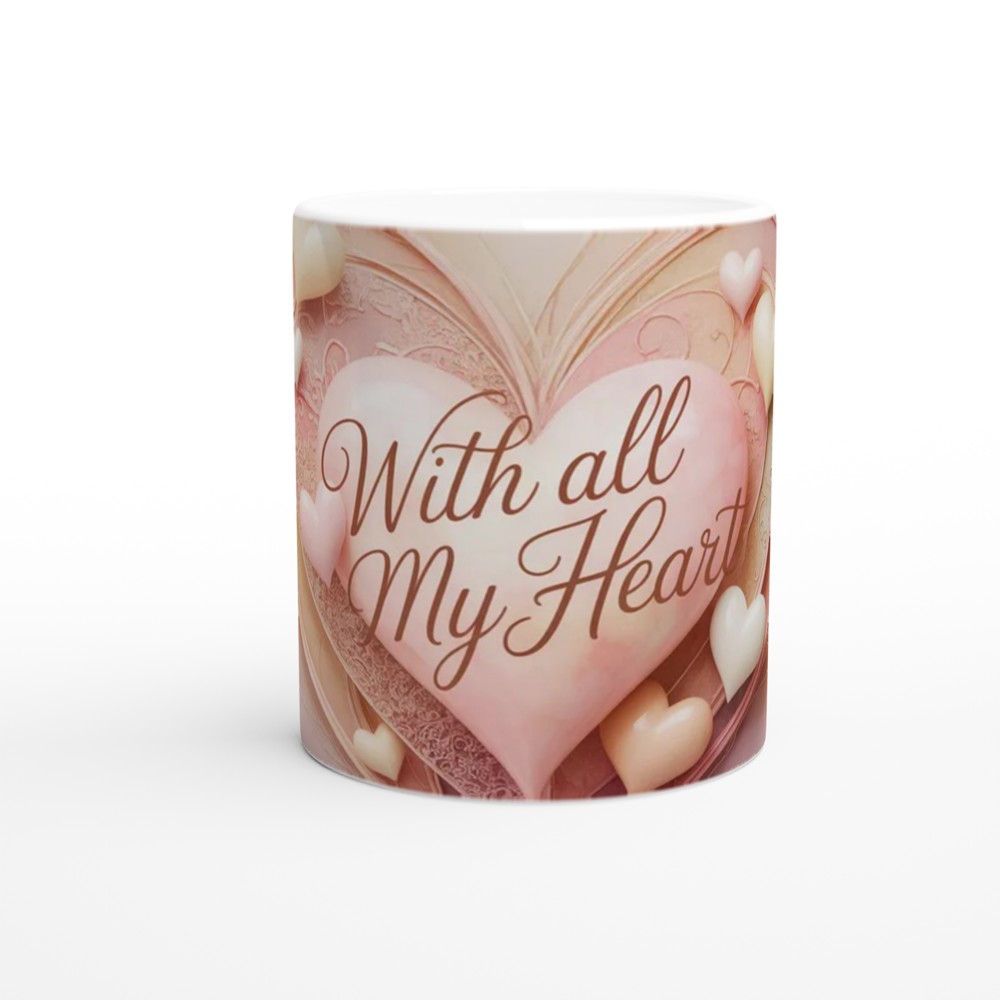 With All My Heart Mug | Romantic Valentine's Gift | Anniversary Present for Husband or Wife | Textured Heart Wrap Design — view 11