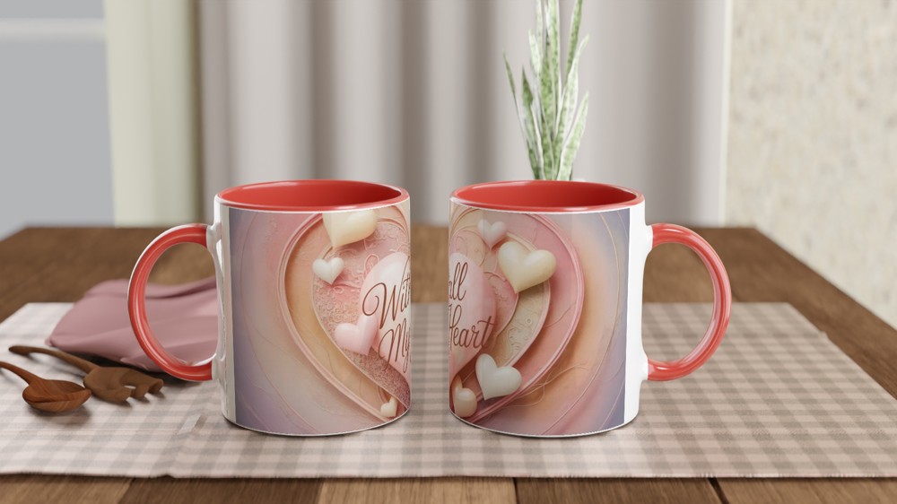 With All My Heart Mug | Romantic Valentine's Gift | Anniversary Present for Husband or Wife | Textured Heart Wrap Design — view 7