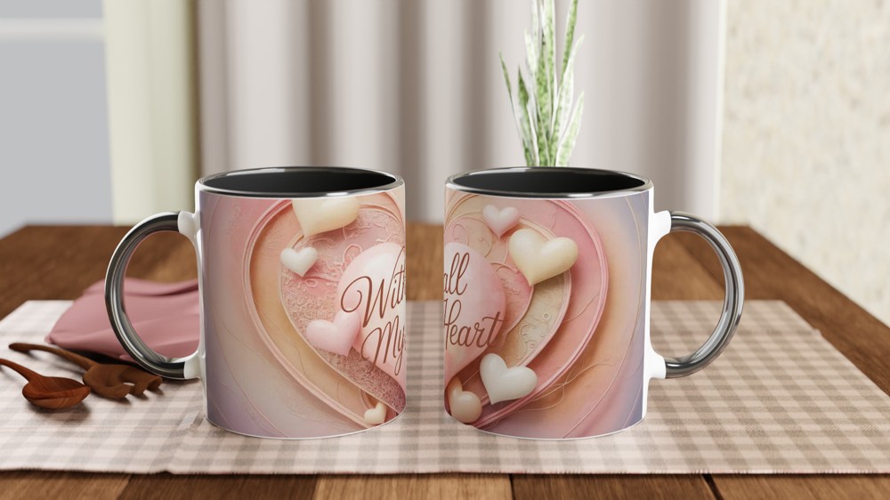 With All My Heart Mug | Romantic Valentine's Gift | Anniversary Present for Husband or Wife | Textured Heart Wrap Design — view 9