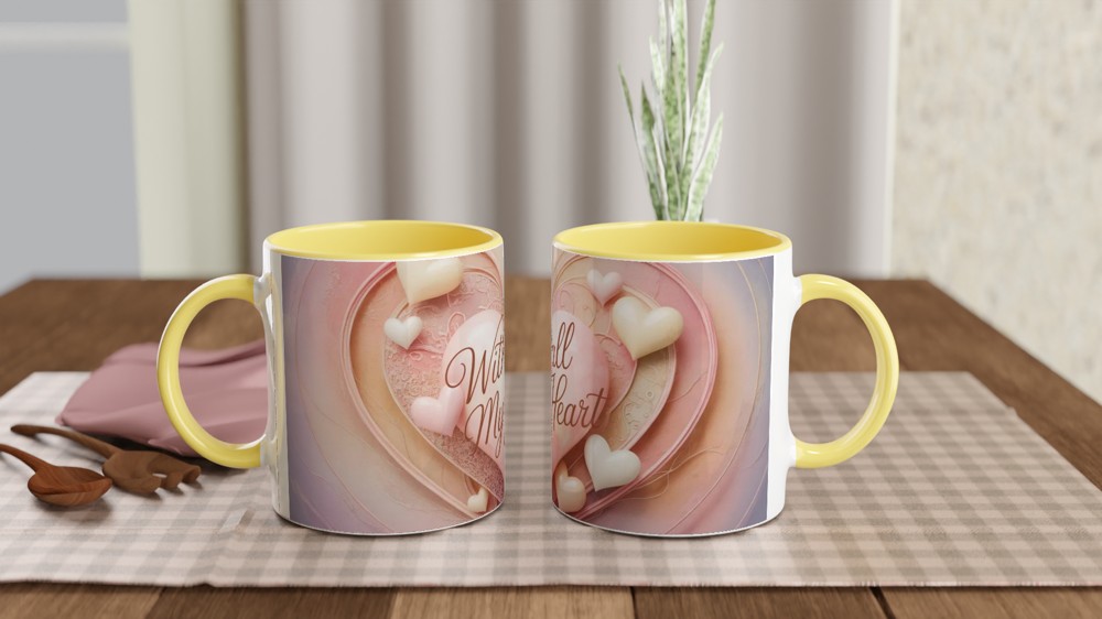 With All My Heart Mug | Romantic Valentine's Gift | Anniversary Present for Husband or Wife | Textured Heart Wrap Design — view 8