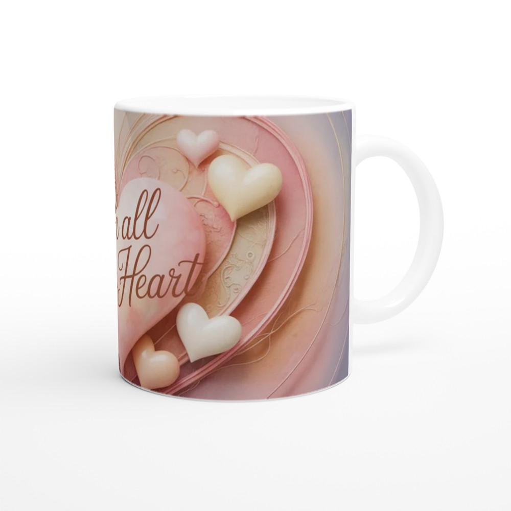With All My Heart Mug | Romantic Valentine's Gift | Anniversary Present for Husband or Wife | Textured Heart Wrap Design — view 12