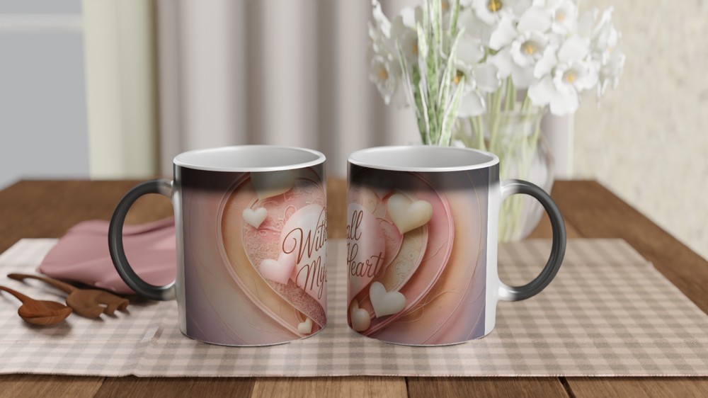 With All My Heart Mug | Romantic Valentine's Gift | Anniversary Present for Husband or Wife | Textured Heart Wrap Design — view 3